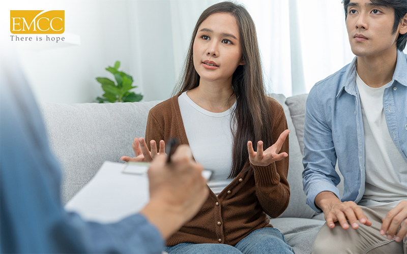 Asian couple attending a Counselling session.