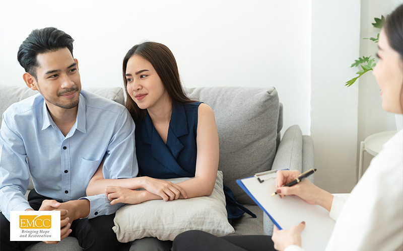 Couple attending a counselling session with an EMCC counselor.