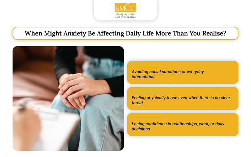 Infographic showing how anxiety affects daily life and relationships.